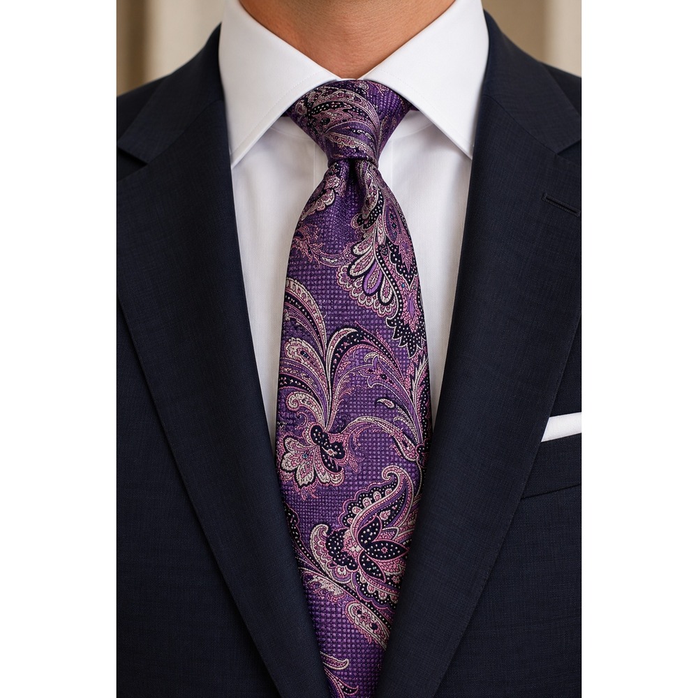 Robert Graham Mens Purple Paisley Silk Tie Knowledge Wisdom Truth Plaid Back